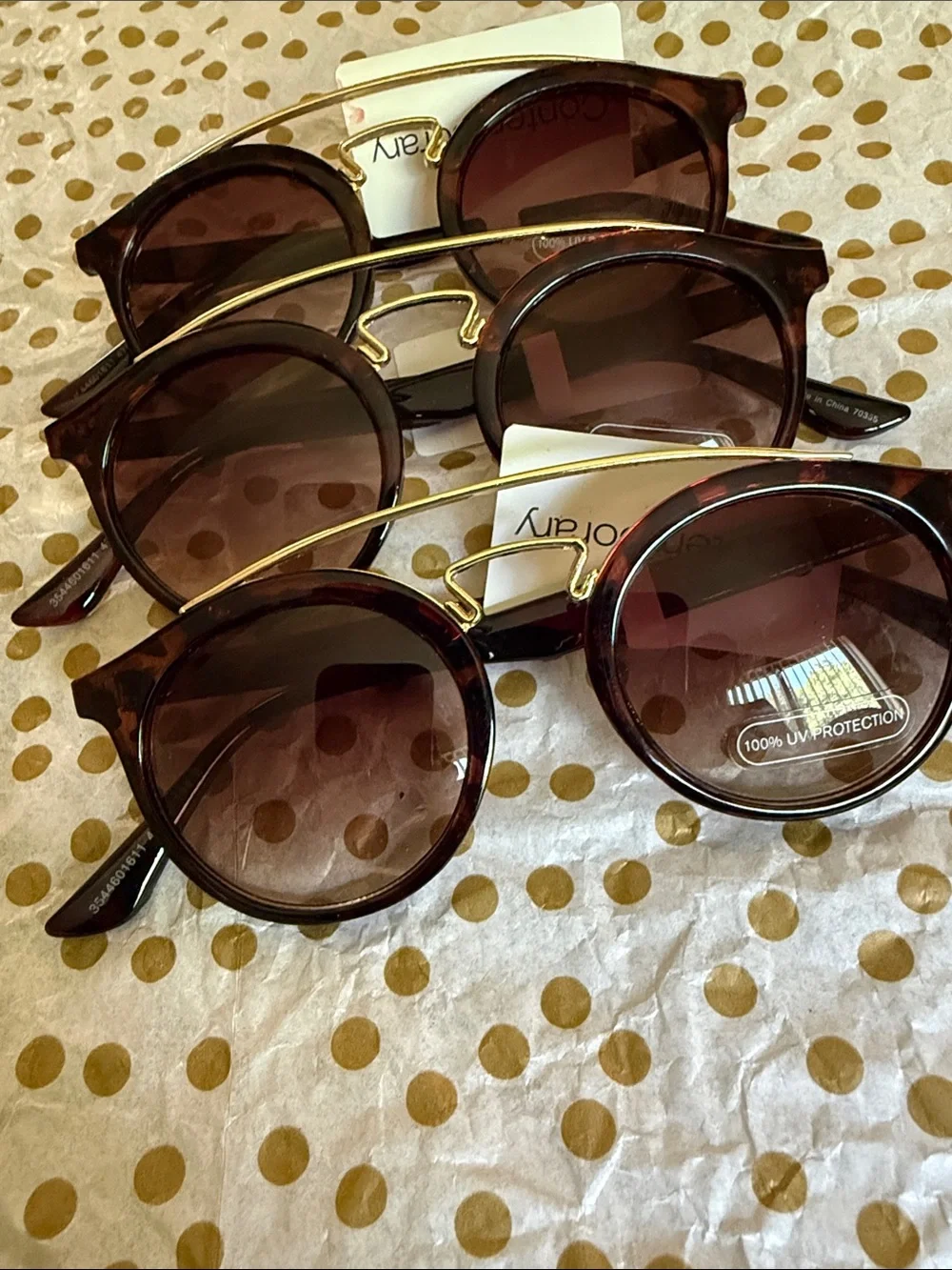 Sears Brown Round Women's Sunglasses with Gold Double Bridge